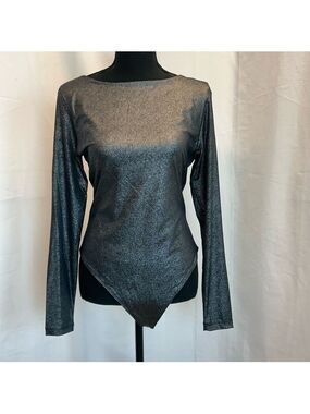 Retrod dark metallic silver long sleeve crewneck bodysuit Sz XL NWT